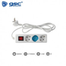 Base 3 Tomas TT 3x1,5mm 1,5 metros de cable con interruptor Blanca (A) GSC C1/20