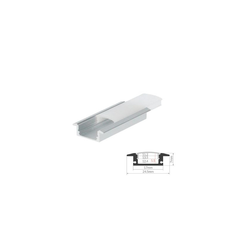 Perfil de aluminio 2m traslúcido Empotrable para tiras LED hasta 12mm Gris GSC