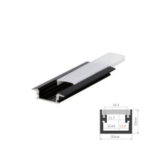 Perfil de aluminio 2m traslúcido Empotrable para tiras LED hasta 12mm Negro GSC