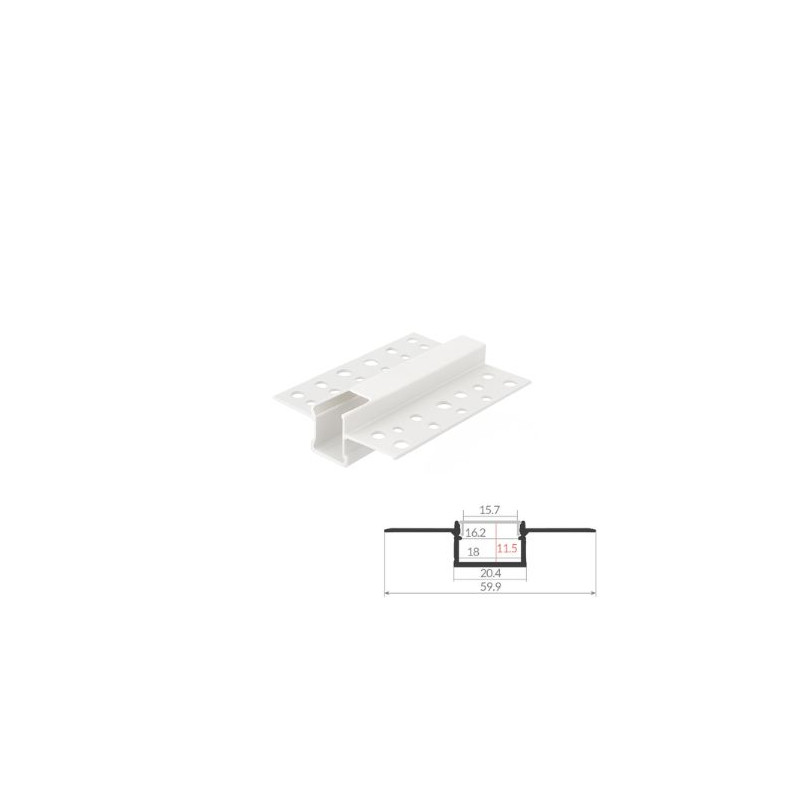 Perfil de aluminio 2m traslúcido Empotrable pladur para tira LED hasta 18mm GSC