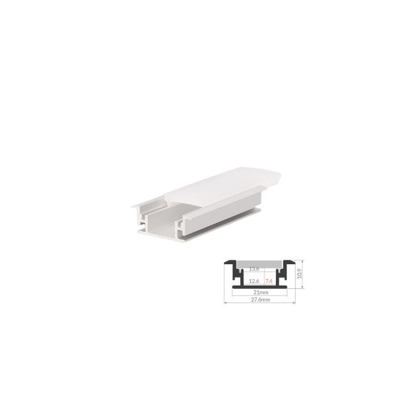 Perfil de aluminio 2m traslúcido Empotrable Suelo exterior para tiras LED hasta 12m GSC