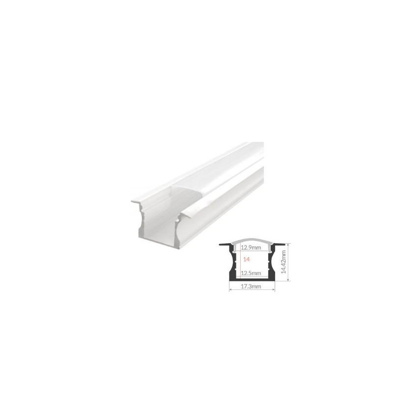 Perfil de aluminio 2m traslúcido Empotrable para tiras LED hasta 12mm GSC