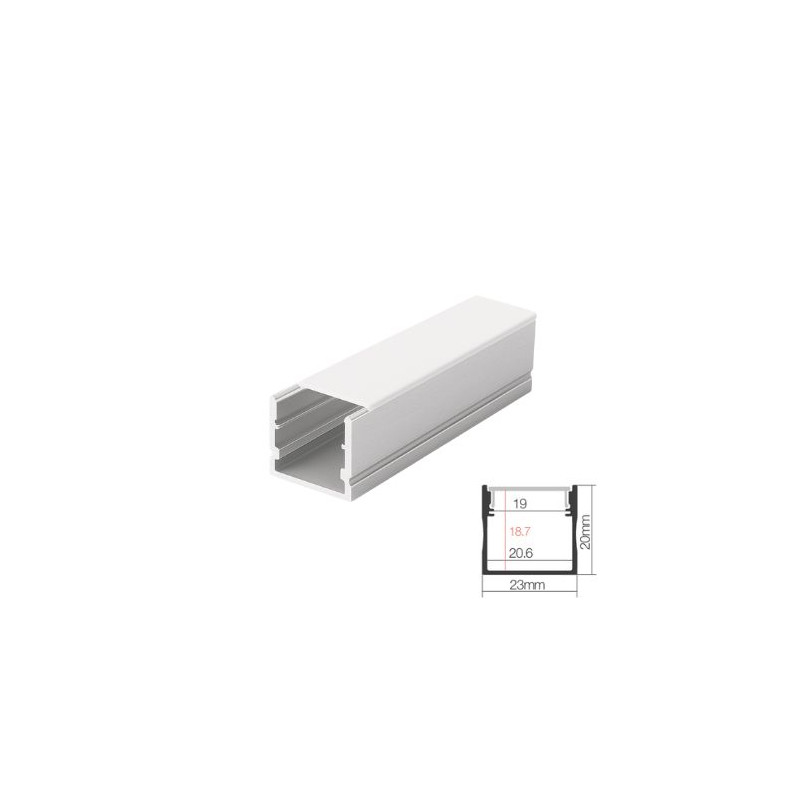 Perfil de aluminio 2m traslúcido Superficie para tiras LED hasta 23mm GSC