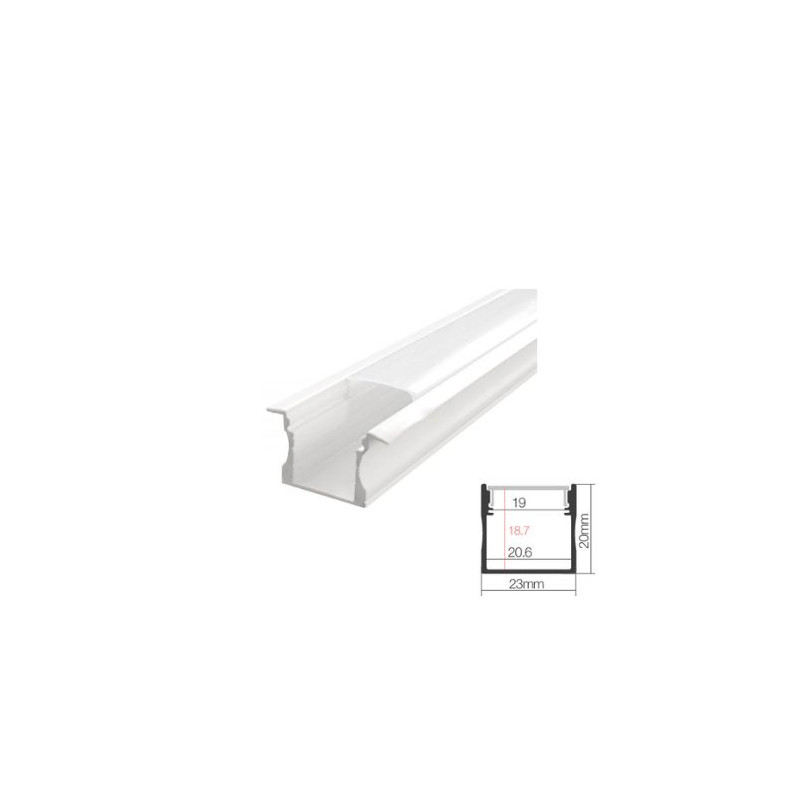 Perfil de aluminio 2m traslúcido Empotrable para tiras LED hasta 23mm GSC