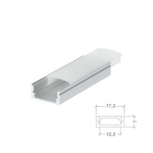 Perfil de aluminio 2m traslúcido Superficie para tiras LED hasta 12,3mm SILVER