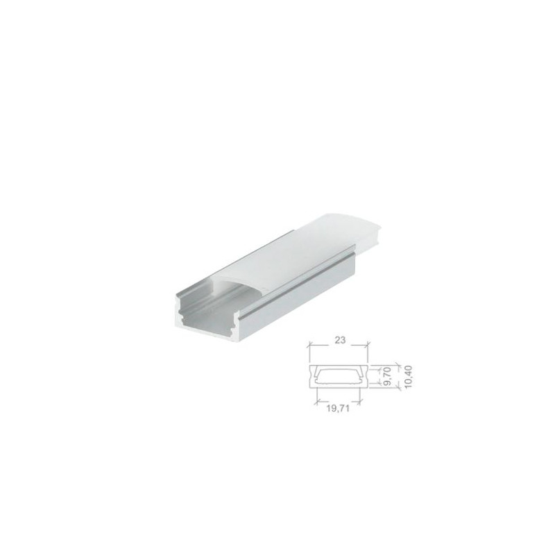 Perfil de aluminio 2m traslúcido Superficie para tiras LED hasta 20mm SILVER