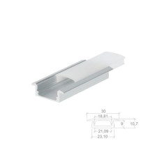 Perfil de aluminio 2m traslúcido Empotrable para tiras LED hasta 18mm SILVER