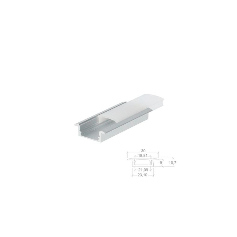 Perfil de aluminio 2m traslúcido Empotrable para tiras LED hasta 18mm SILVER
