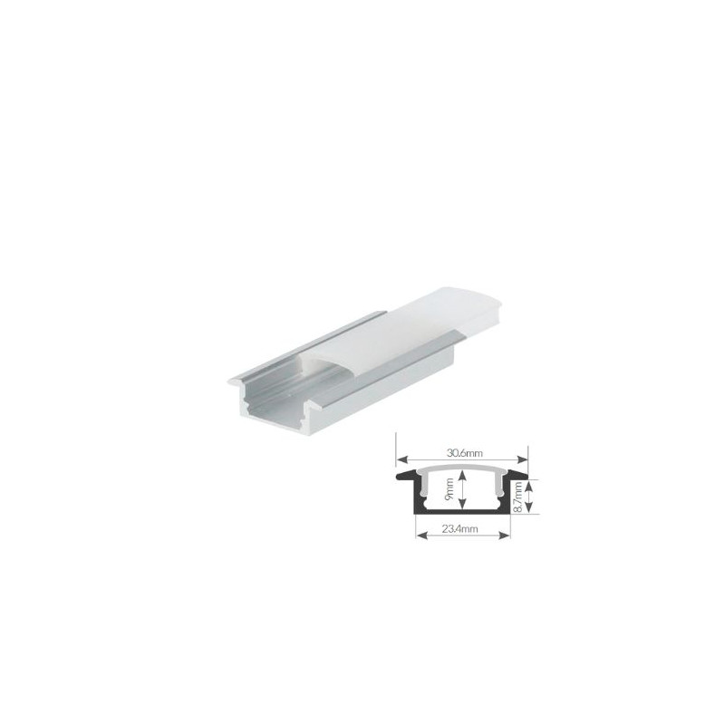 Perfil de aluminio 2m transparente Empotrable para tiras LED hasta 19mm GSC ÚLTIMAS UNIDADES