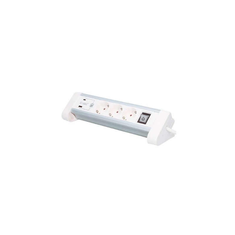 Base múltiple sobremesa 3T + 1 USB A + 1 USB Tipo C + Int (3x1.5mm) 1,4M Blanco GSC