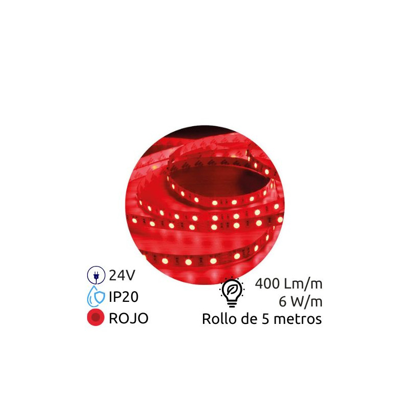 Tira LED 5m 24V 6w/m Rojo Ancho 8mm SMD 2835 IP20 ÚLTIMAS UNIDADES