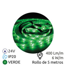 Tira LED 5m 24V 6w/m Verde Ancho 8mm SMD 2835 IP20 GSC C1/20