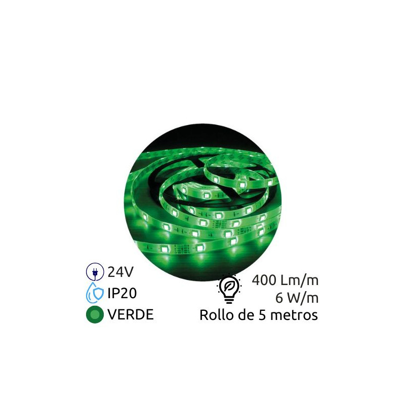Tira LED 5m 24V 6w/m Verde Ancho 8mm SMD 2835 IP20 GSC C1/20