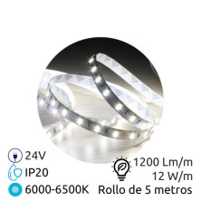 Tira LED 5m 24V 12w/m 6000-6500K 1200Lm Ancho 8mm SMD 2835 IP20 GSC C1/60