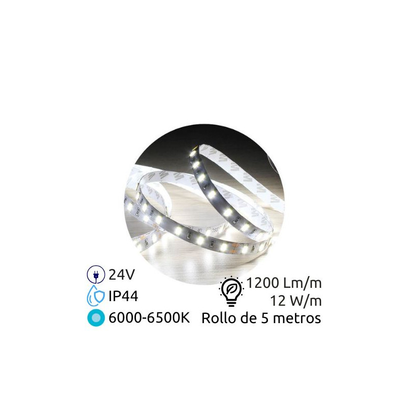 Tira LED 5m 24V 12w/m 6000-6500K 1200Lm Ancho 8mm SMD 2835 IP44 GSC C1/50
