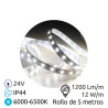 Tira LED 5m 24V 12w/m 6000-6500K 1200Lm Ancho 8mm SMD 2835 IP44 GSC C1/50