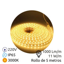 Kit tira LED 5m 220V 11w/m 3000K 1000Lm Ancho 12mm Cable de alimentación incluido IP65 PRO SILVER C1
