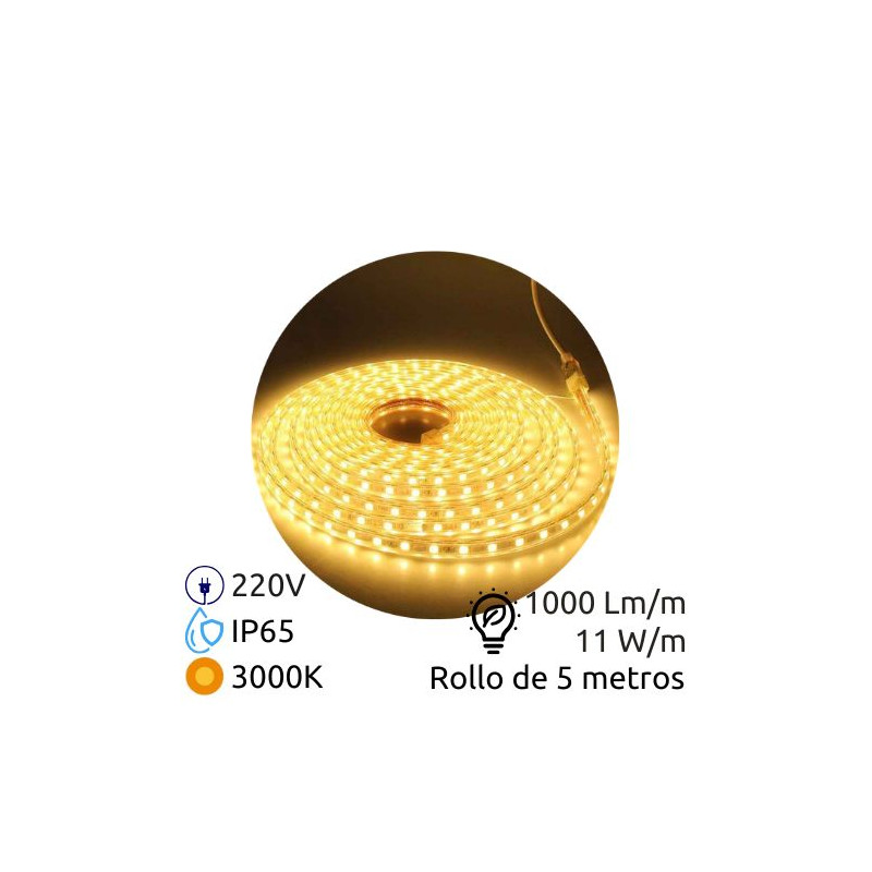 Kit tira LED 5m 220V 11w/m 3000K 1000Lm Ancho 12mm Cable de alimentación incluido IP65 PRO SILVER C1