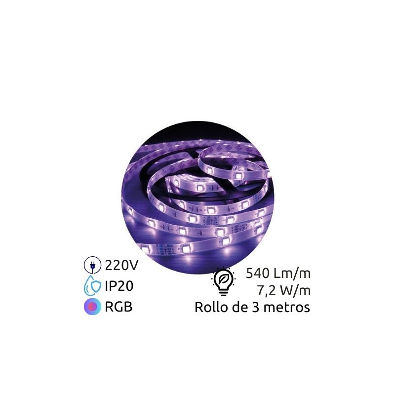 Kit tira LED 3m 7,2w/m RGB 540Lm Ancho 8mm IP20 220V SILVER C1