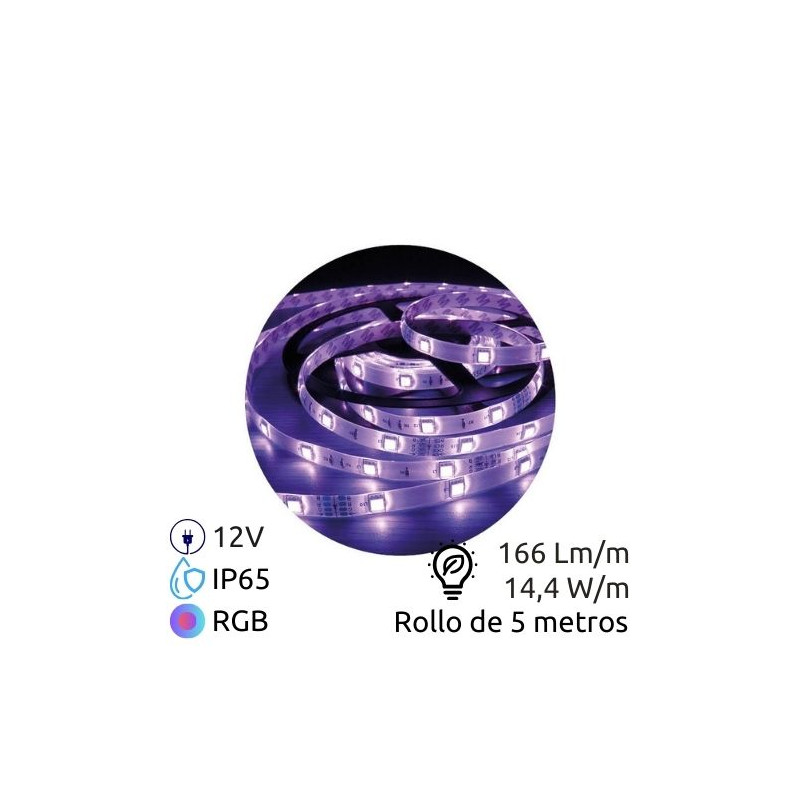 Tira LED 5m 12V 14,4w/m RGB 166Lm Ancho 10mm SMD 5050 IP65 SILVER C1