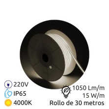 Tira LED COB 220V 30m 15w/m 4000K 1050lm Ancho 12mm Serie PROFESIONAL IP65 SILVER
