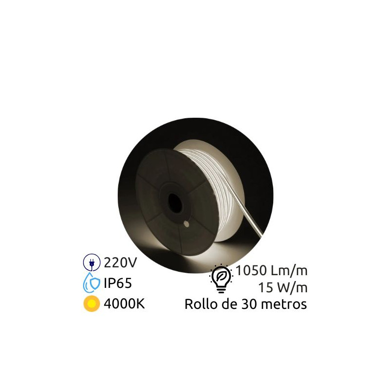 Tira LED COB 220V 30m 15w/m 4000K 1050lm Ancho 12mm Serie PROFESIONAL IP65 SILVER