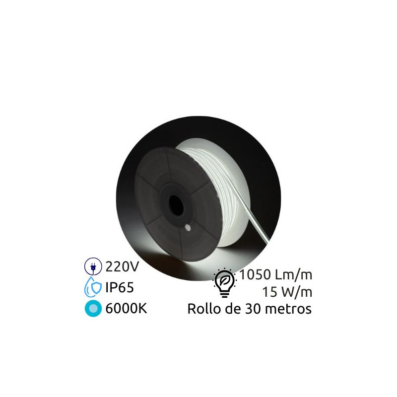 Tira LED COB 230V 30m 15w/m 6000K 1050lm Ancho 12mm Serie PROFESIONAL IP65 SILVER