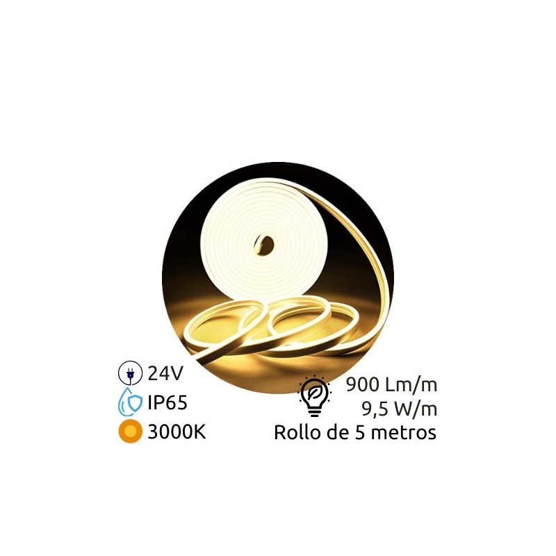 Tira LED 5m 24V 9,5w/m 3000K 800Lm Ancho 13mm IP65 NEON SILVER
