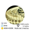 Tira LED 5m 24V 12w/m 4000-4500K 1200Lm Ancho 8mm SMD 2835 IP44 GSC C1/50