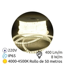 Tira LED 50m 220V 8w/m 4000-4500K 400Lm Ancho 10mm SMD 2835 IP65 GSC
