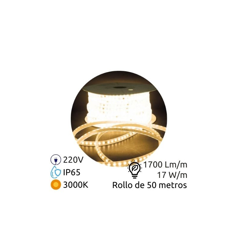 Tira LED 50m 220V 17w/m 3000K 1700Lm/m Ancho 14mm SMD 2835 Serie PRO IP65 GSC