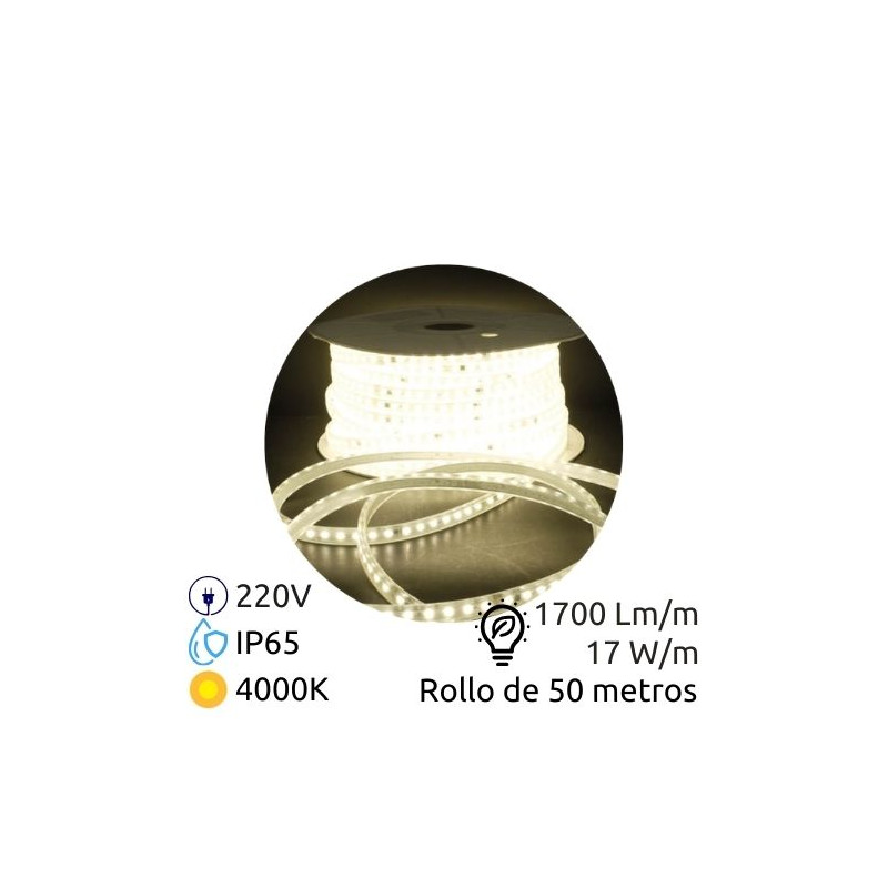 Tira LED 50m 220V 17w/m 4000K 1700Lm/m Ancho 14mm SMD 2835 Serie PRO IP65 GSC ÚLTIMAS UNIDADES