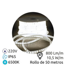 Tira LED 50m 220V 10,5w/m 6500K 800Lm Ancho 14mm Serie STANDAR IP65 SILVER