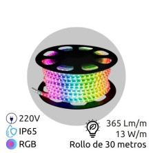 Tira LED 30m 220V 13w/m RGB 365Lm Ancho 10mm Serie PROFESIONAL IP65 SILVER