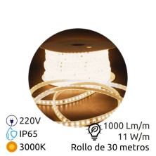 Tira LED 30m 220V 11w/m 3000K 1000Lm Ancho 12mm Serie PROFESIONAL IP65 SILVER