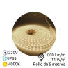 Kit tira LED 5m 220V 11w/m 4000K 1000Lm Ancho 12mm Cable de alimentación incluido IP65 PRO SILVER C1