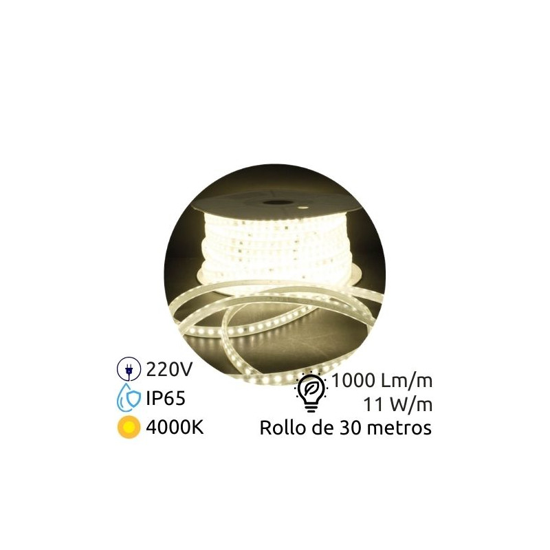 Tira LED 30m 220V 11w/m 4000K 1000Lm Ancho 12mm Serie PROFESIONAL IP65 SILVER