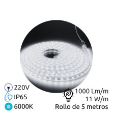 Kit tira LED 5m 220V 11w/m 6000K 1000Lm Ancho 12mm Cable de alimentación incluido IP65 PRO SILVER C1