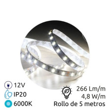 Tira LED 5m 12V 4,8w/m 6000K 266Lm Ancho 8mm SMD 3528 IP20 SILVER C1