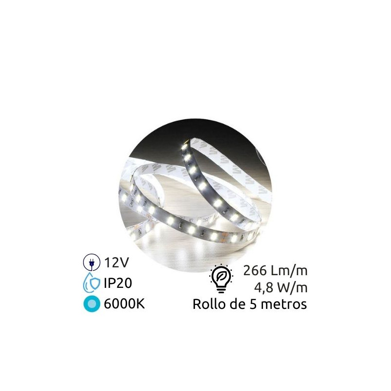 Tira LED 5m 12V 4,8w/m 6000K 266Lm Ancho 8mm SMD 3528 IP20 SILVER C1