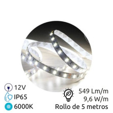 Tira LED 5m 12V 9,6w/m 6000K 549Lm Ancho 8mm SMD 3528 IP65 SILVER C1