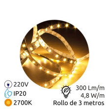 Kit tira LED 3m 4,8w/m 2700K 300lm Lista para enchufar 220V SILVER