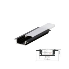 Perfil de aluminio 2m traslúcido Empotrable para tiras LED hasta 12mm Negro GSC