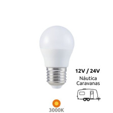 Bombilla Esférica LED E27 5w 3000K 485Lm ((( 12V o 24V ))) GSC ÚLTIMAS UNIDADES