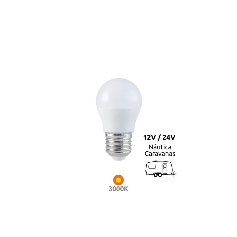 Bombilla Esférica LED E27 5w 3000K 485Lm ((( 12V o 24V ))) GSC