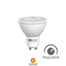 Bombilla Dicroica LED GU10 ((( REGULABLE ))) 8w 3000K 600Lm 220V PREMIUM SILVER