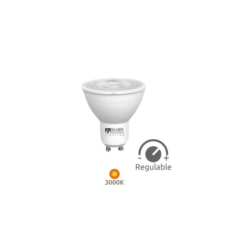 Bombilla Dicroica LED GU10 ((( REGULABLE ))) 8w 3000K 600Lm 220V PREMIUM SILVER C1
