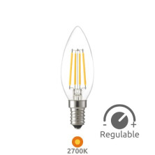 Bombilla Vela ((( REGULABLE ))) E14 4w 2700K 470Lm FILAMENTO 220V SILVER