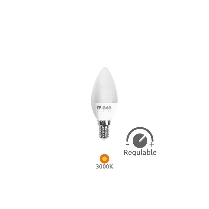 Bombilla Vela LED E14 REGULABLE 5w 3000K 300Lm 220V PREMIUM SILVER ÚLTIMAS UNIDADES