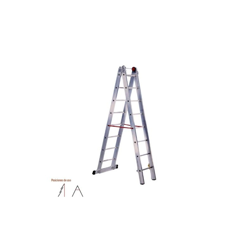 Escalera ALUMINIO trasformable 2 tramos 14+14 peldaños 4,10m plegada 7,15m extendida  EURO SVELT